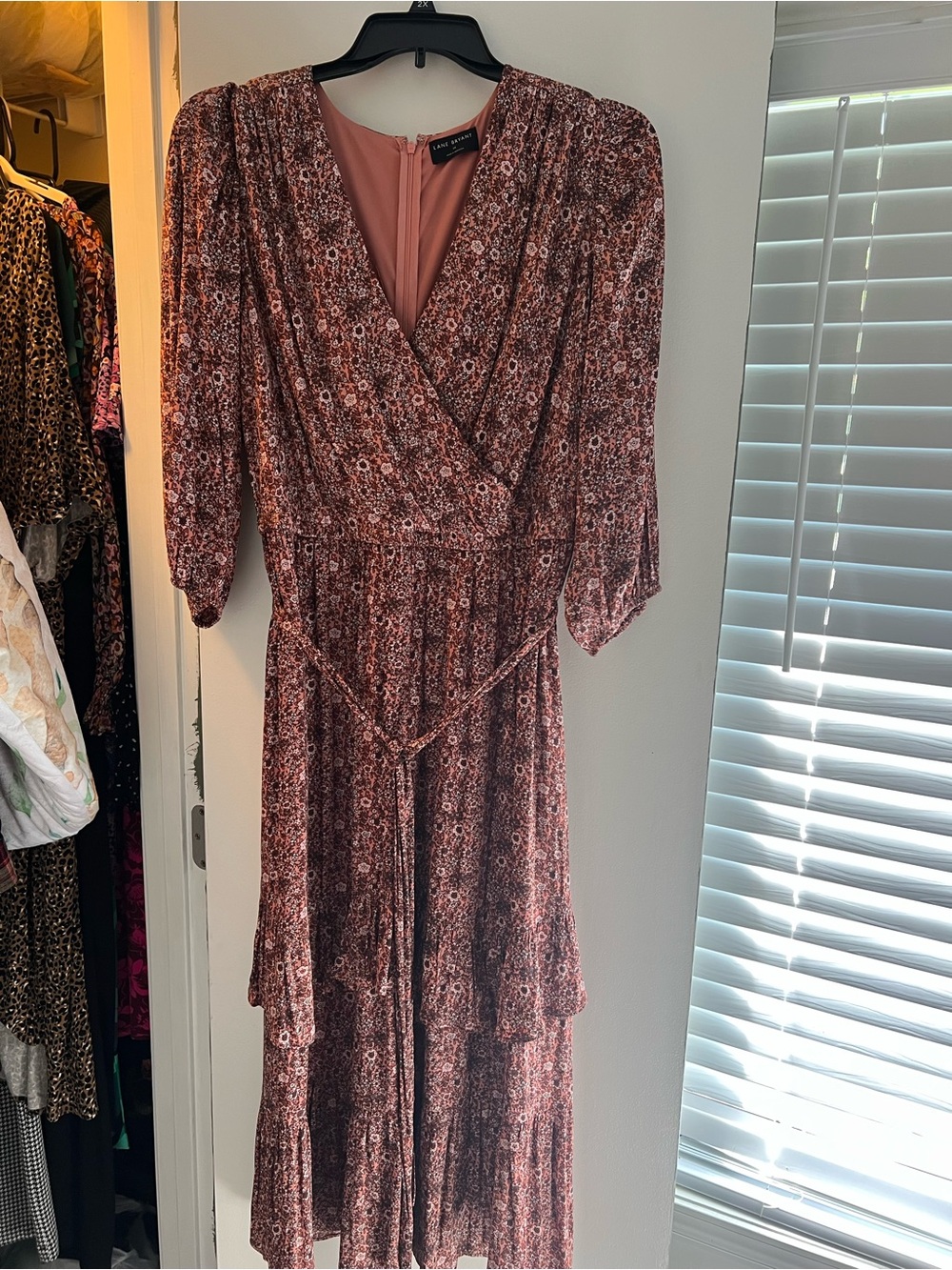 Lane Bryant Rust Pink Floral Tiered Wrap Maxi Dress